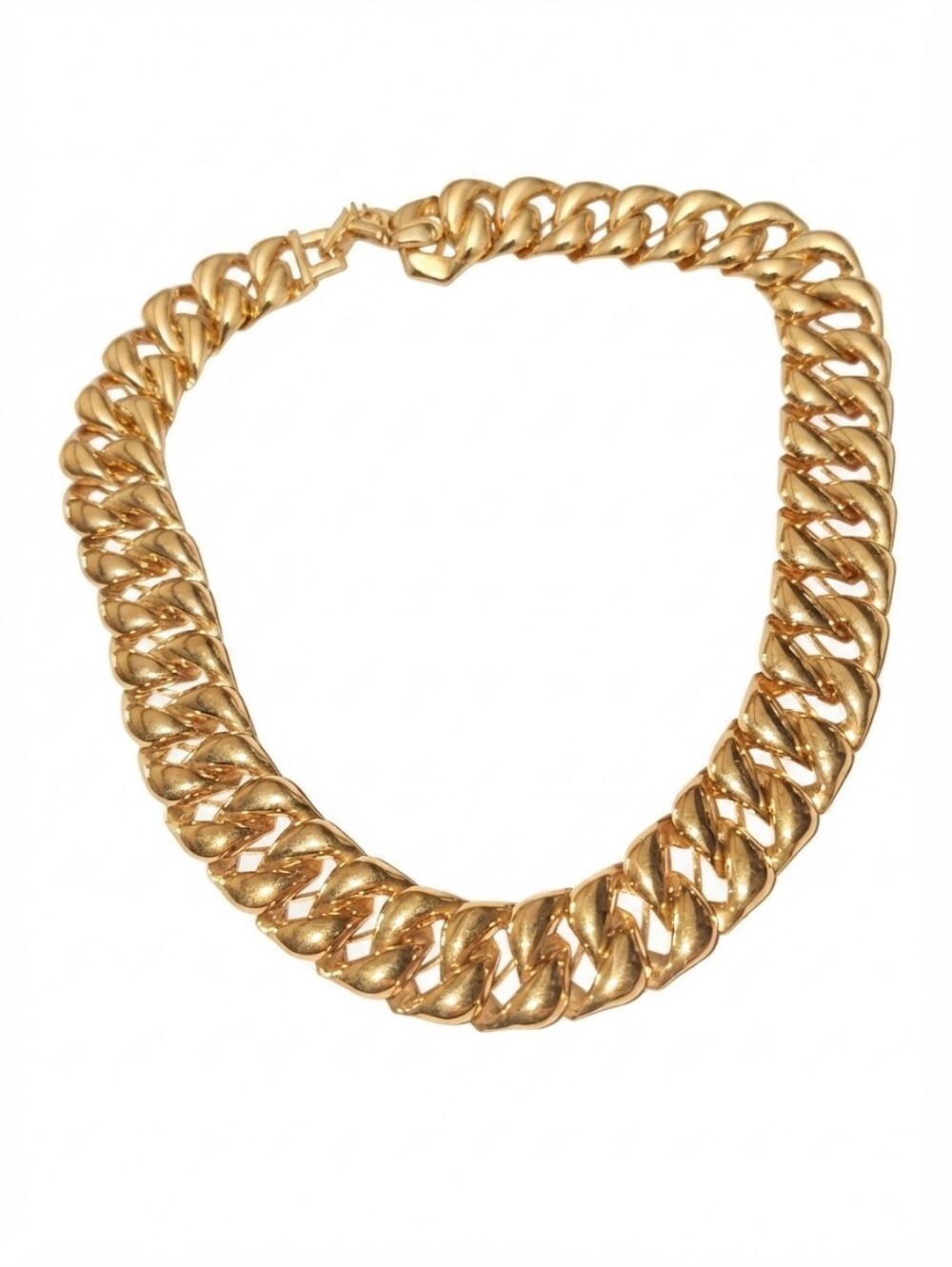 Vintage Trifari Gold Tone Chunky Curb Chain Statement Necklace 80s